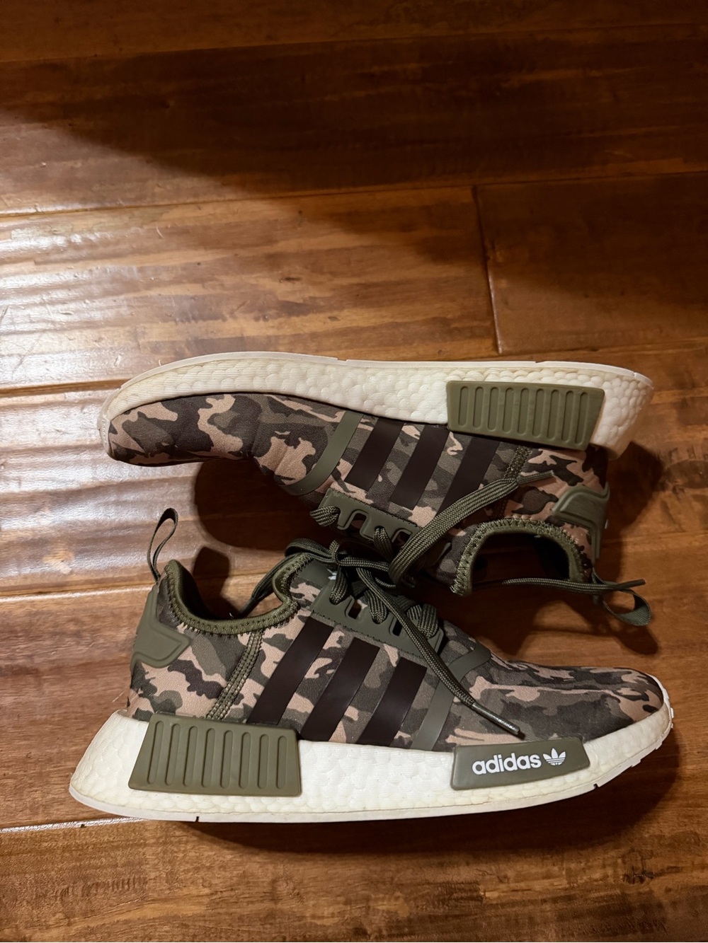 adidas Kids Camo NMD R1 Sneakers in Olive Green and Black